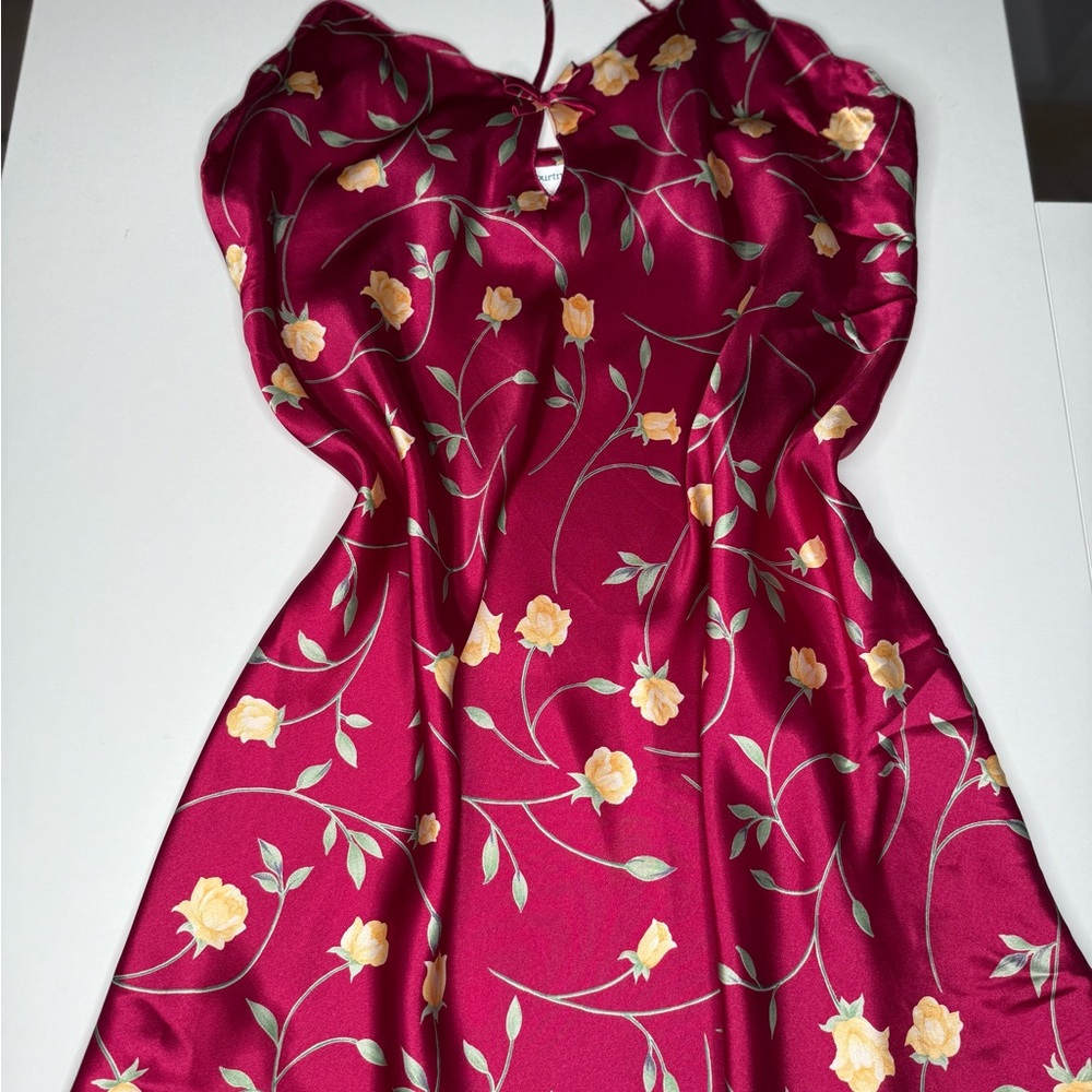 Floral Sleepwear Slip Dress in Red and Yellow